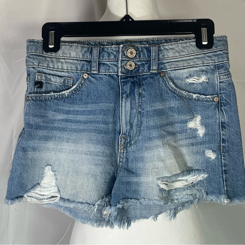 KanCan High Waisted Distressed Cut-Off Denim Jean Shorts Light Wash XS Country